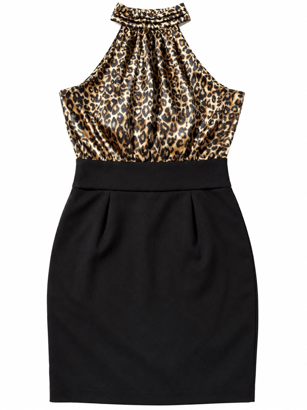 Frederick's of Hollywood Leopard Halter Mini Dress in Black and Gold